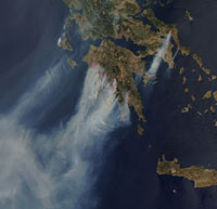 Hellas In Flames (MODIS Image courtesy of NASA)